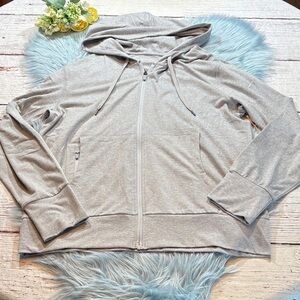 NWT Quince Flowknit Full Zip Hoodie Heather Pale Grey Sz L